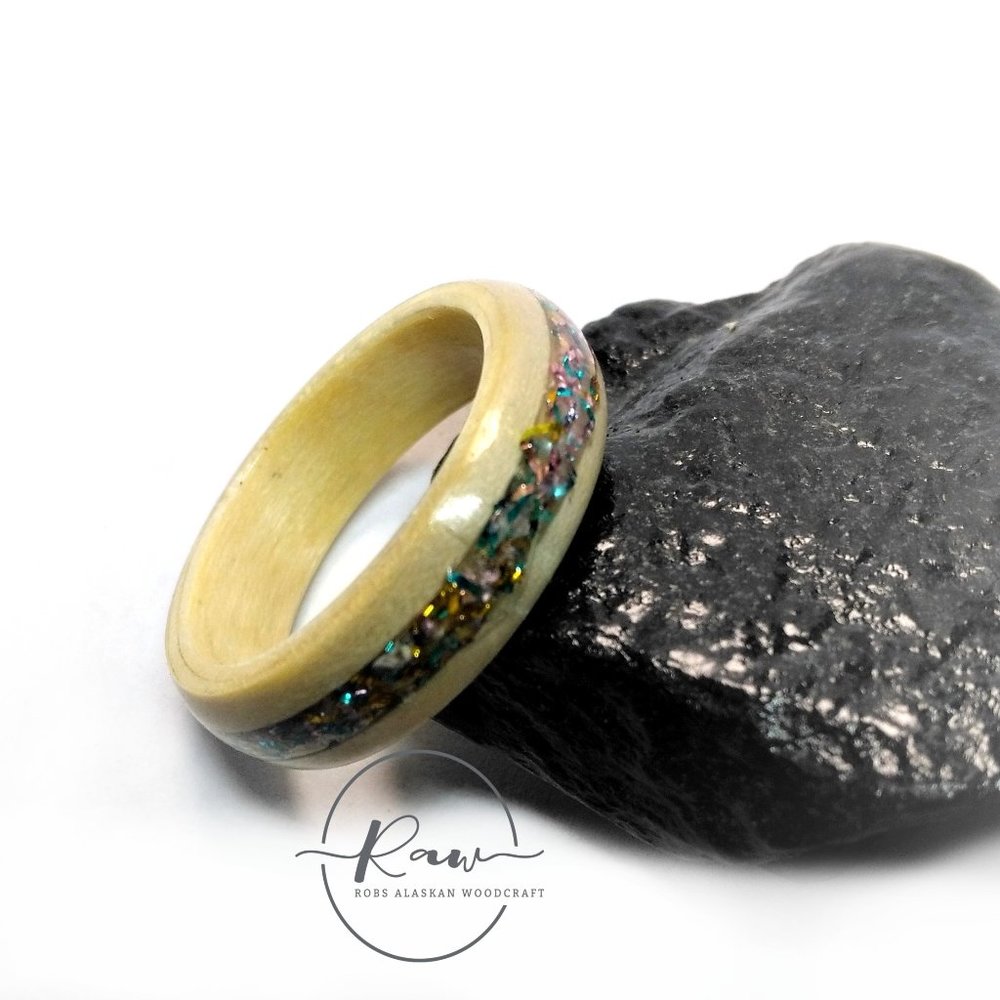 Aspen and Rainbow Sparkle Bentwood Ring